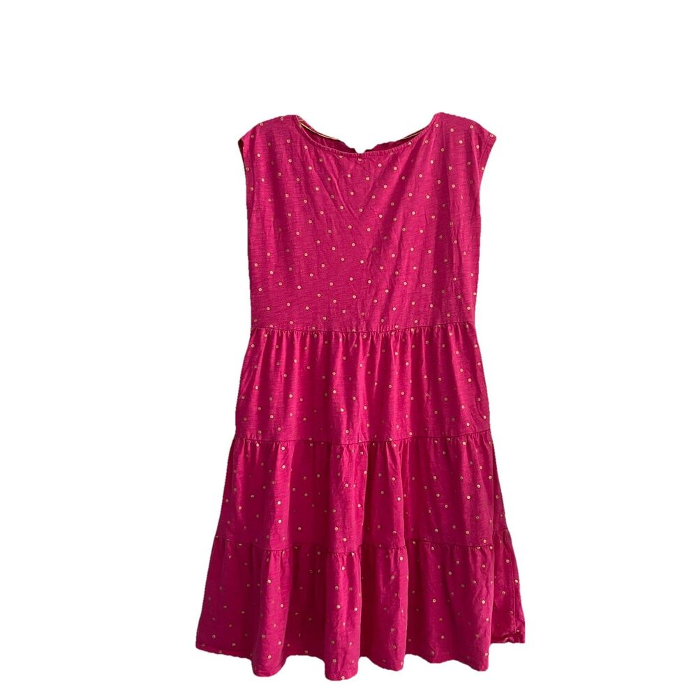 Boden Pink Polka Dot Dress Women's‎ 6L Sleeveless Tiered Ruffle Stretch Knit
